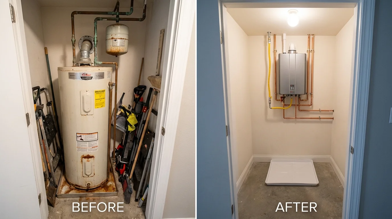 Tank water heater versus wall-mounted tankless unit comparison for Rolla, ND homeowners